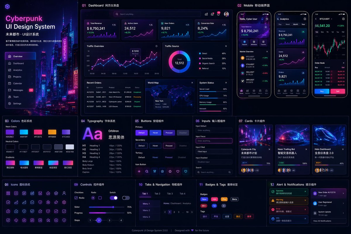 Cyberpunk Neon UI Design System — AI UI / UX Design Prompt | DrawPrompt ...