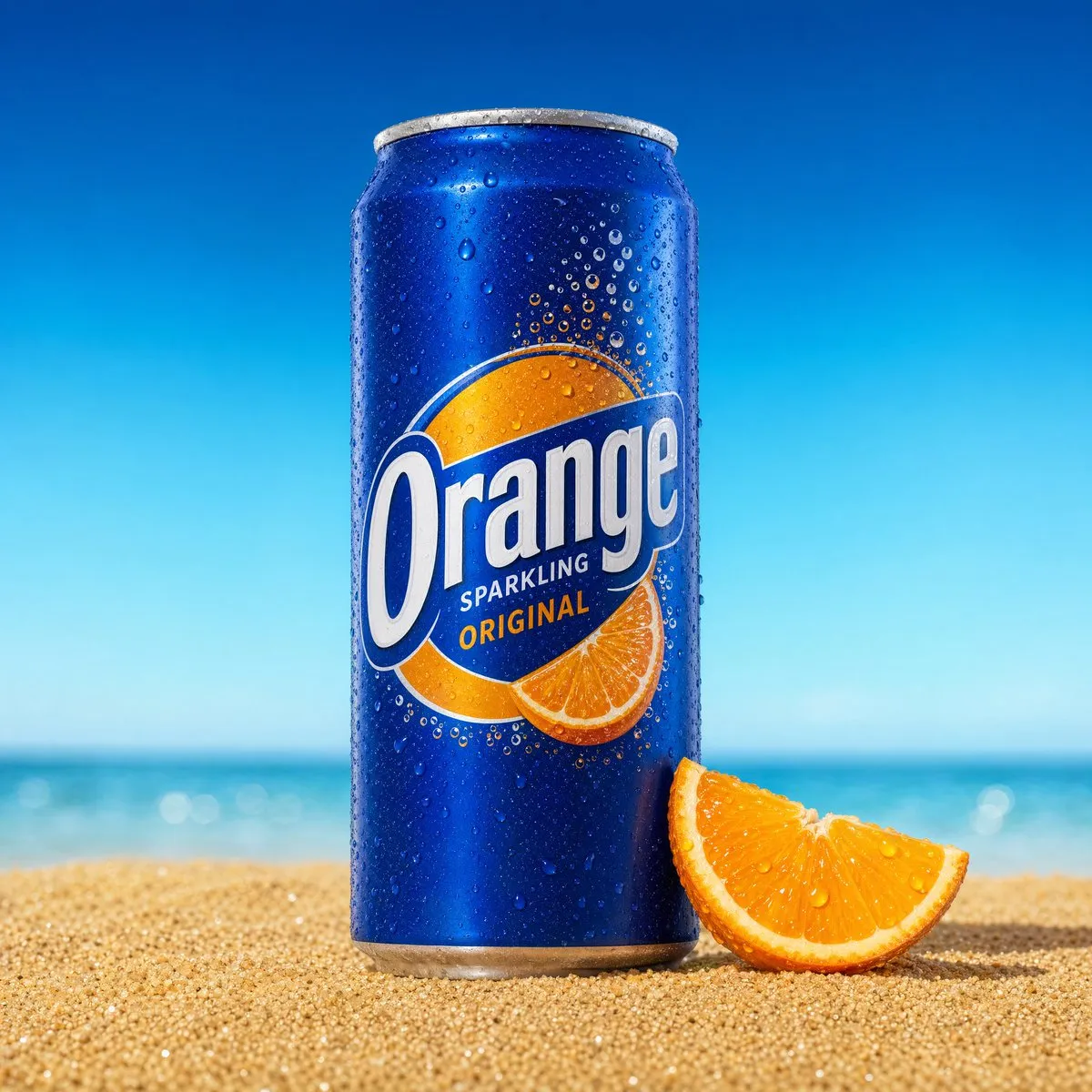 A professional product photography shot of a cold sparkling water