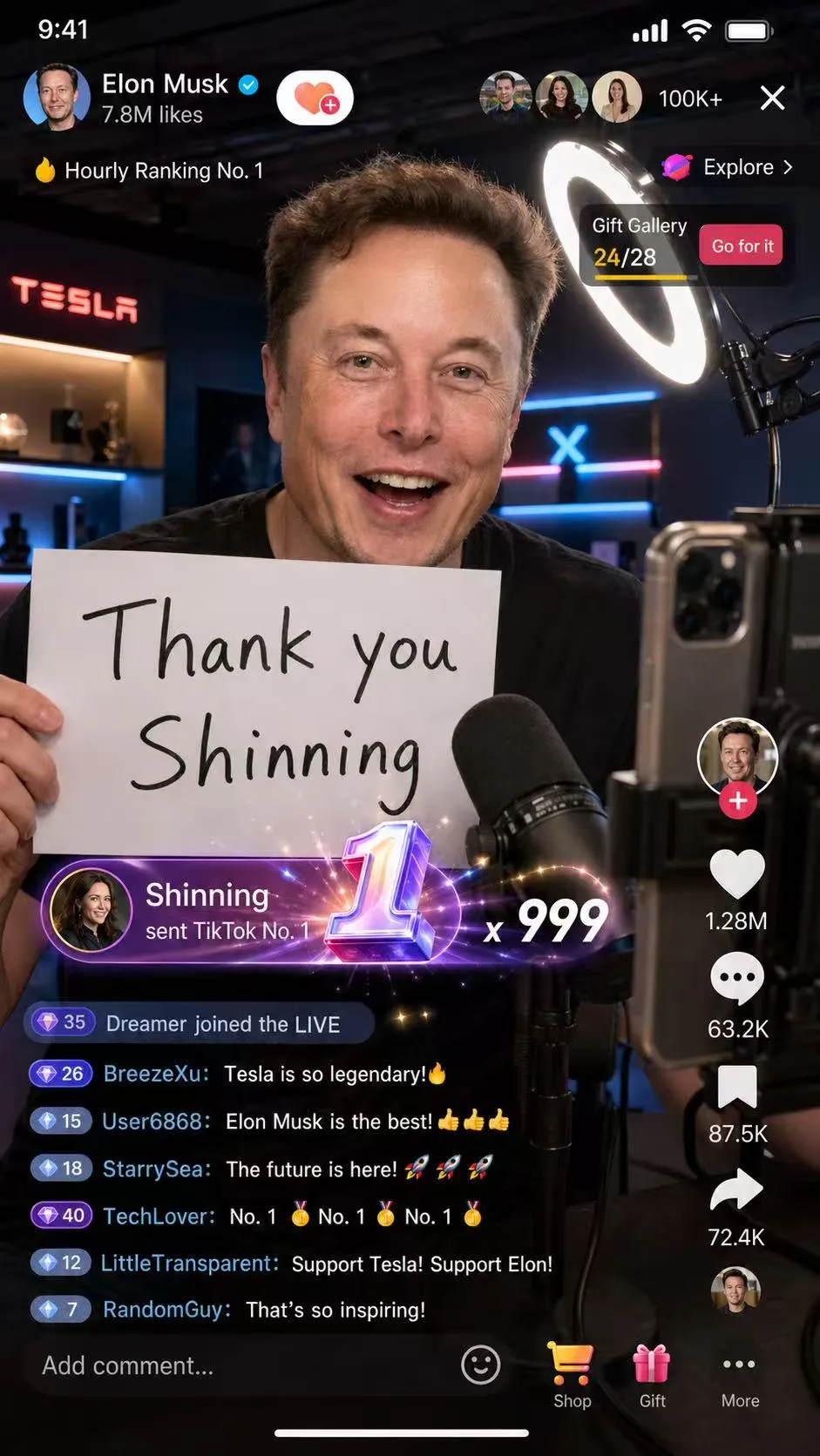 Elon Musk TikTok Livestream Screenshot