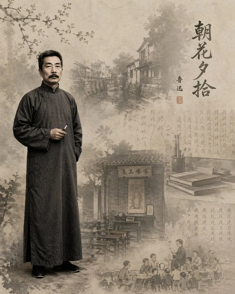 Lu Xun Morning Flowers Illustration