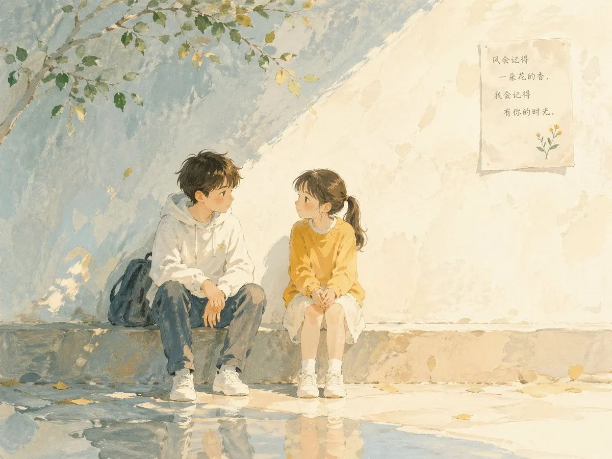 Soft poetic children's book illustration with watercolor and gouache textures...