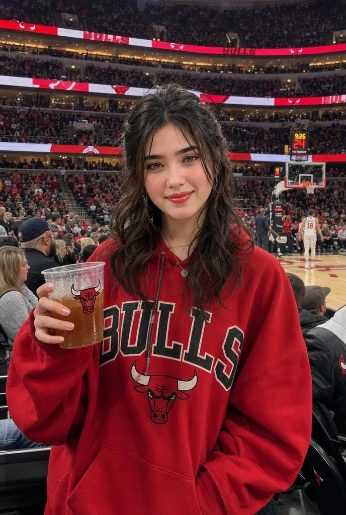 Sports fan portrait with basketball arena atmosphere and team jersey